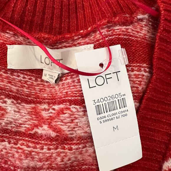 NWT LOFT Ruby Rust Red Fair Isle V-Neck Pocket Cardigan - Picture 7 of 8